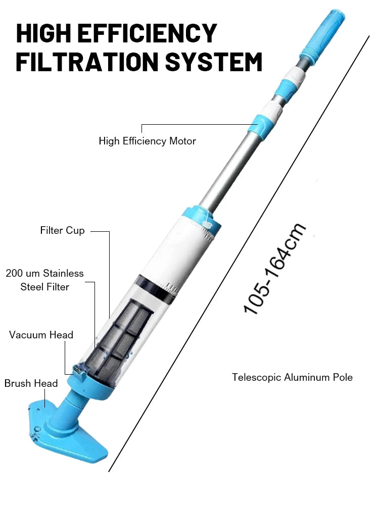 NEW 3 in 1 Set Professional Cordless Rechargeable Water Pool Vacuum Cleaner Handheld Pool Cleaner Suitable For Spa Center Bathtub Sand Debris Home Cleaning Supplies