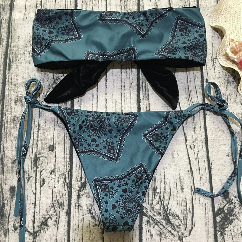 NEW Arrivals Chest Knot Bandeau Bikini Brazilian Set Vintage Bathing Suit Swim maillot de Bain Beach Wear Swimwear Women Luxury  Swimsuit Ladies Swimming Pool Swimwear