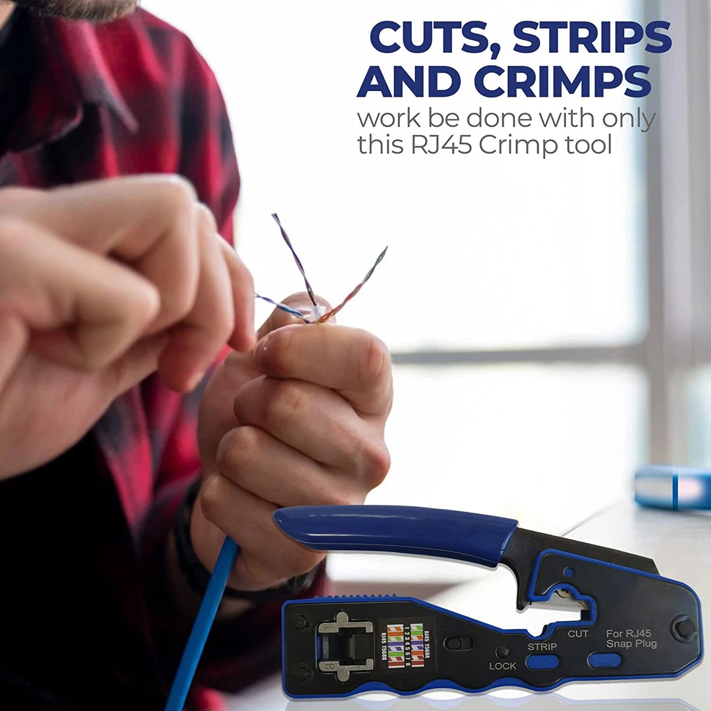 RJ45 Crimp Tool Pass Through Crimper Cutter for Cat6a Cat6 Cat5 8P8C Modular Connector Ethernet All-in-one Wire Tool