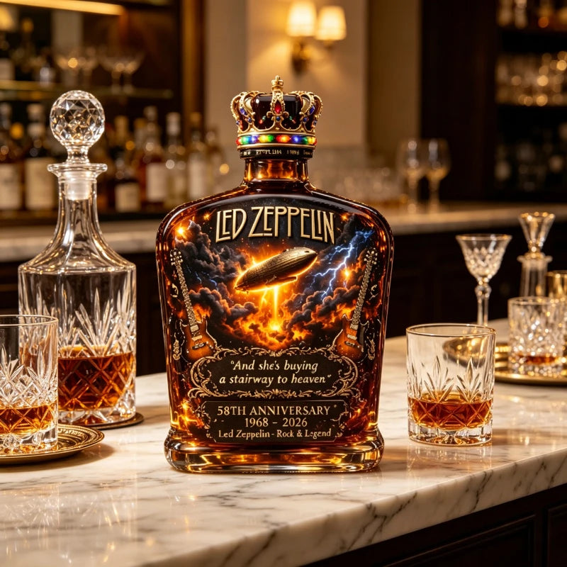 LED ZEPPELIN 58th Anniversary Whiskey Flask Portable Hip Flask Stainless Steel Whiskey Wine Bottle Decanter for Rock Fans Gift Home Bar Drinkware Night Club Pubs Barware Accessories