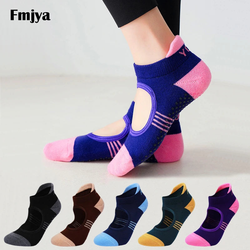 Thick Jacquard Yoga Socks Backless Towel Bottom Anti Slip Breathable Cotton Ballet Dance Pilates Sports Socks for Fitness Gym