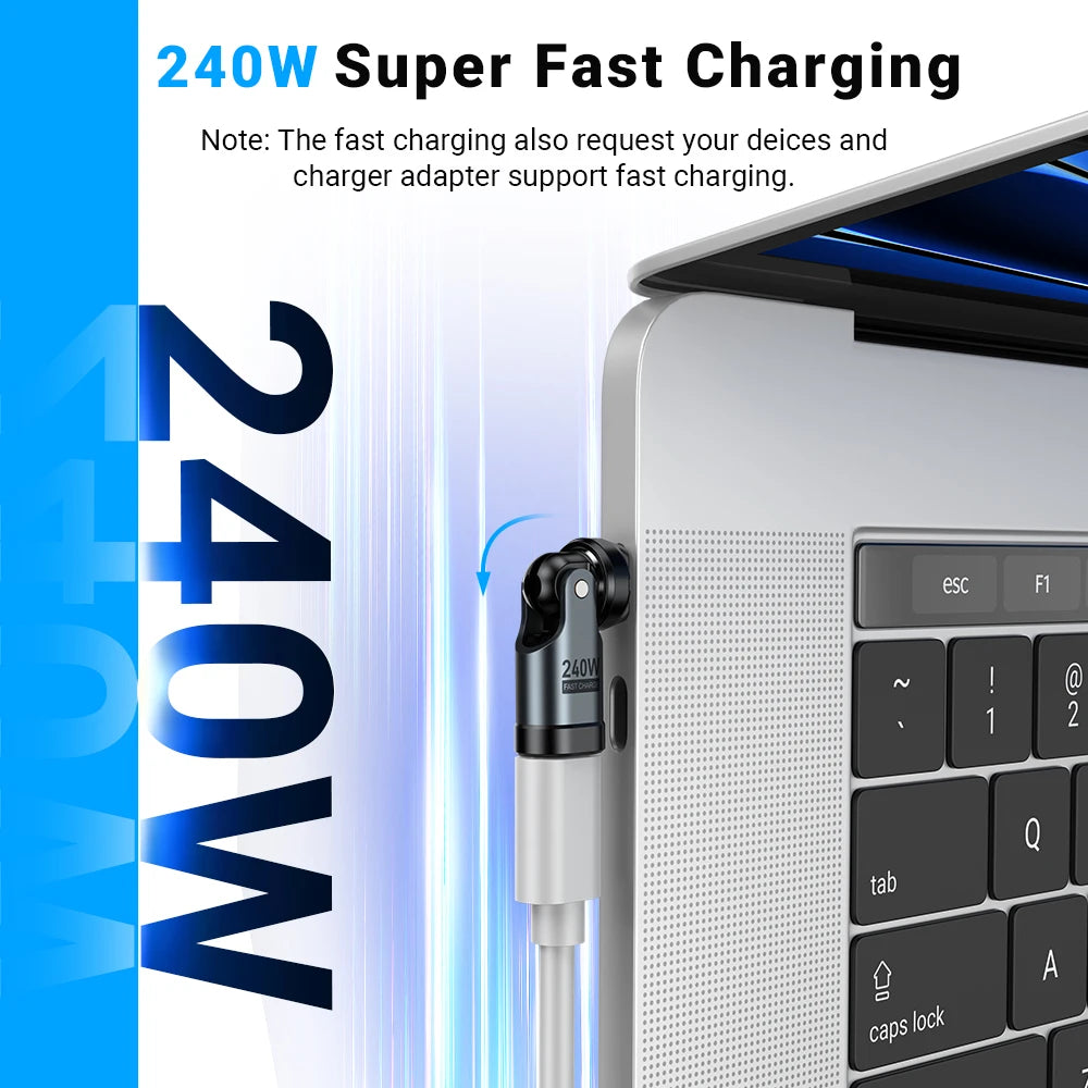 PD 240W USB C to Type C OTG Adapter 540 Rotation 5A Fast Charge Cable Converter for iPhone 16 MacBook Samsung Xiaomi Laptop Computer Accessories Electronic Supplies