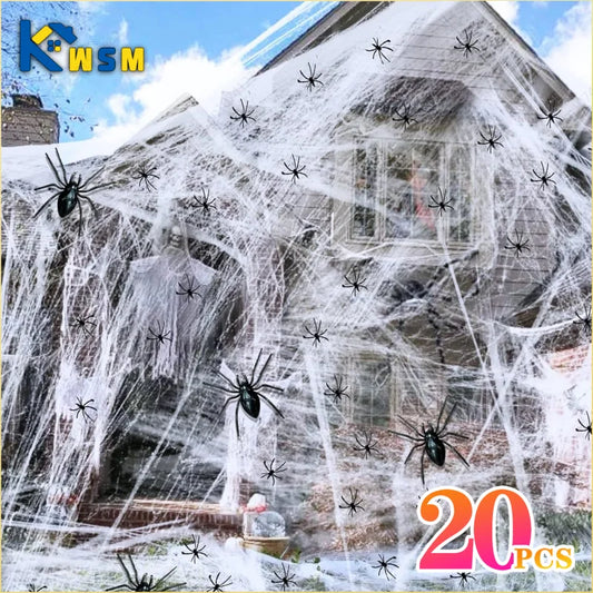 20PCS Halloween Scary Party Decor Stretchy Spider Web Cobweb Cotton Horror Halloween Decoration for Bar Haunted House Scene Props