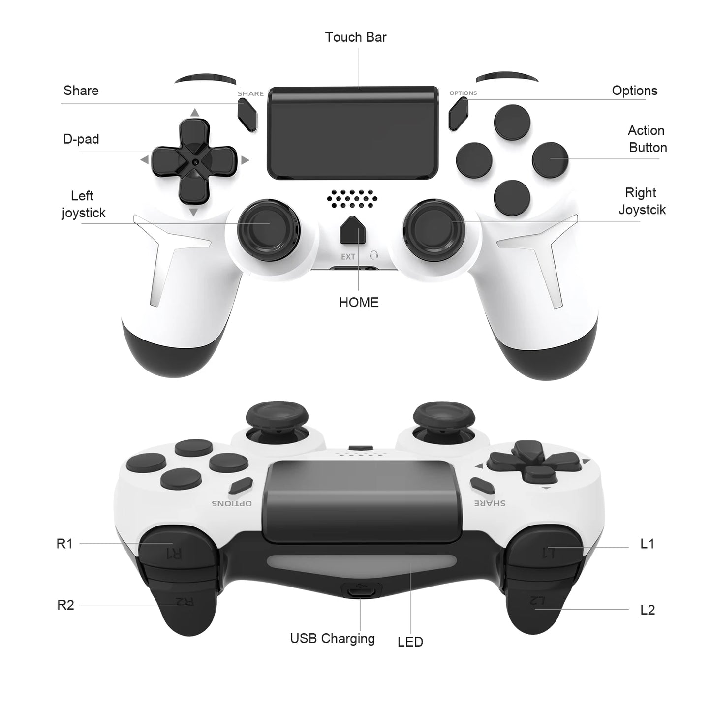 NEW Black/White Color 6-Axis Gyroscope Dual Vibration With touch pad Wireless Gamepad Bluetooth Controller For PS4 PS3 Console Computer PC