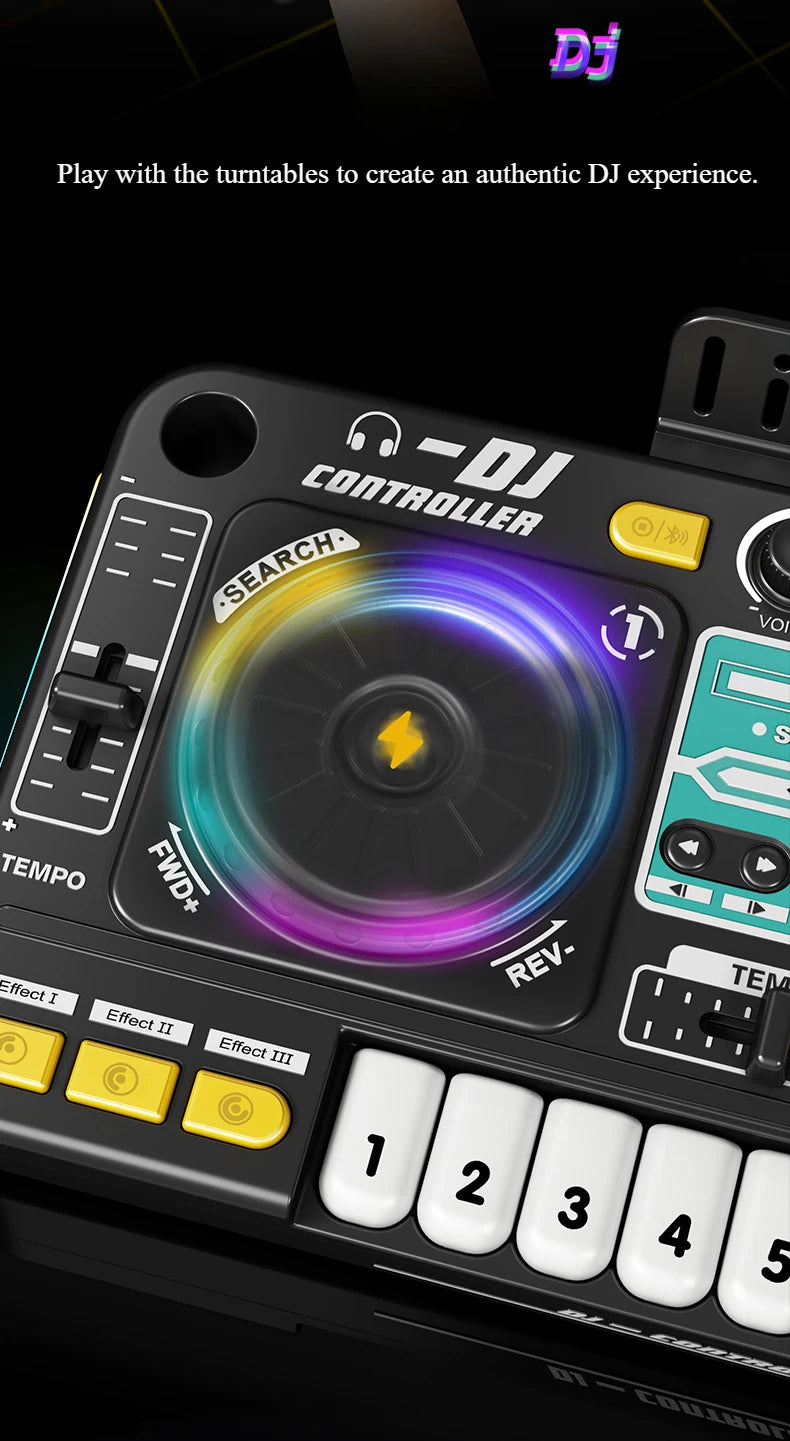 Children Musical DJ Mixer with Microphone Light Bluetooth DJ Turntable Educational DJ Console Junior Music Toy Kids Gifts