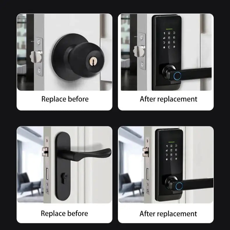Digital Door Lock WIFI TUYA Fingerprint Password with Handle APP RFID Smart Lock Multiple Unlocking for Front Door Bedroom Home