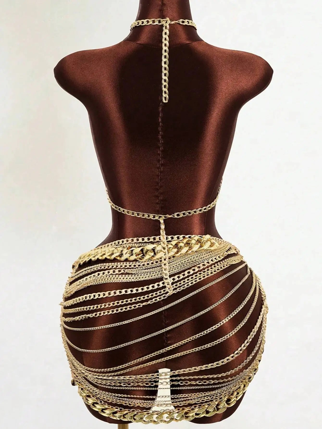 Just Arrived Silver/Golden Color Sexy See Through Metal Chain Summer Luxury Mini Dress Women Night Clubwear Birthday Wedding Evening Party Dress Sets Backless Beach Party Short Dress
