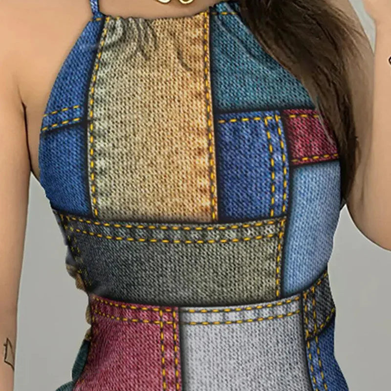 NEW Arrivals S-2XL Women's Denim Dresses Summer Fashion Denim Look Casual Outfit Halter Backless Sleeveless Daily Mini Tied Detail Summer Beach Party Dress
