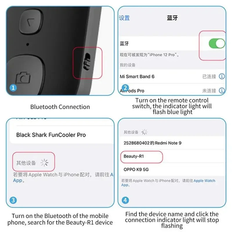NEW Bluetooth Wireless Remote Control Phone Selfie Video Controller for Android IOS Compatible Remote Button Rechargeable Type-C