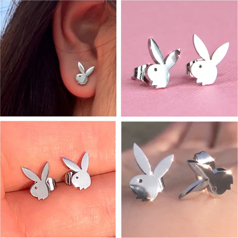 Playboy Cartilage Piercing Stud Earring for Women Cute Bunny Earrings Piercing Women's Ear Studs Jewelry Fashion Supplies