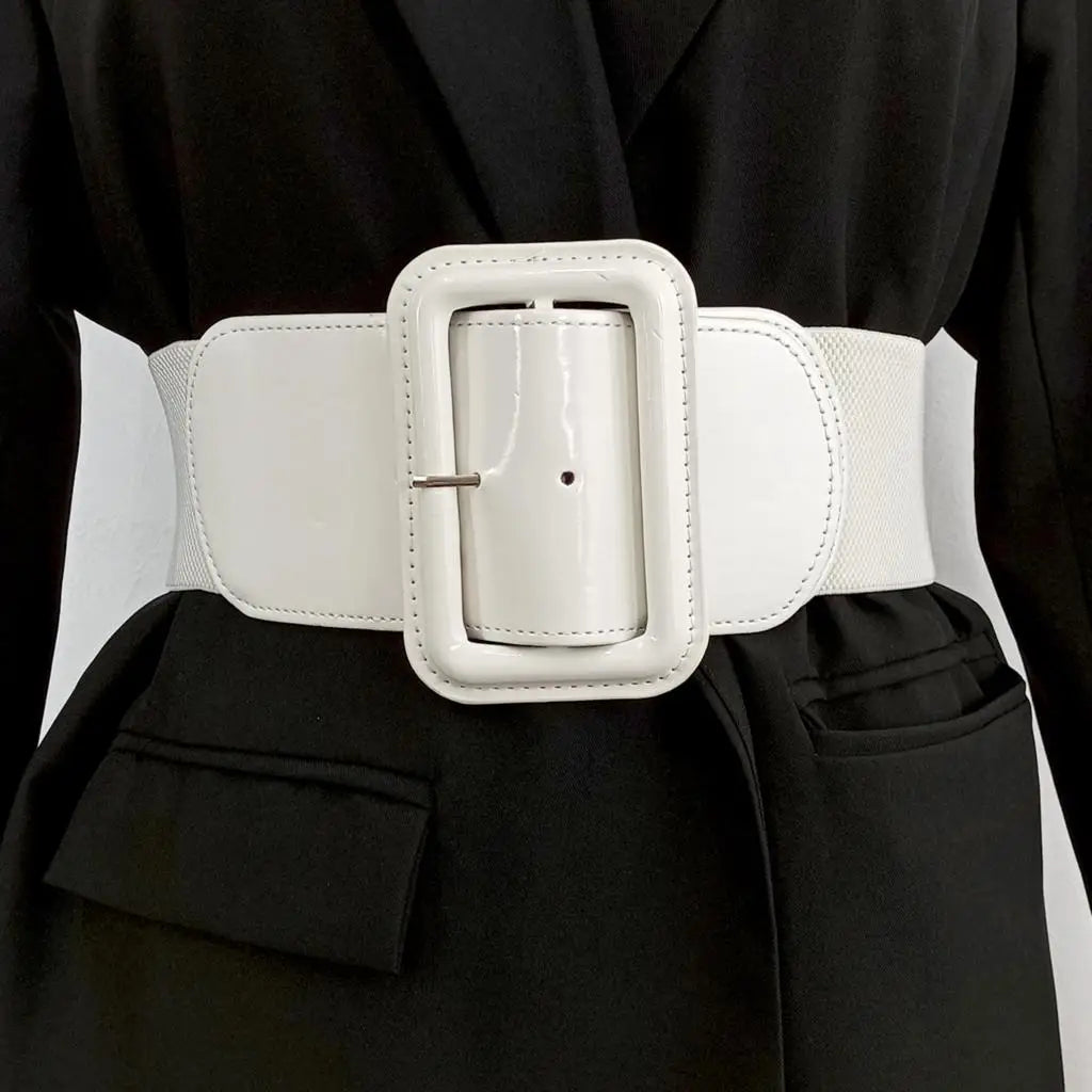Plus Size Black/Red/White Luxury Stretch Cummerbunds Women Female Wide Black Corset PU Leather Canvas Belt Big Dress Waistband Designer Belts Girls Ladies Luxury Fashion Apparel Accessories Clothing Products