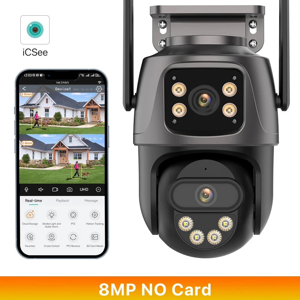 NEW 15MP HD 3 Screen WI-FI IP 2 Ways Voice Intercom Camera Outdoor 4K Dual Lens Camera Ai Human Detection Waterproof CCTV Video Security Camera Home Office Factory Security Systems