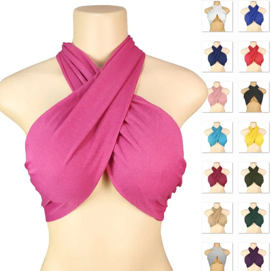 Multi-Colors Sexy Tank Top Cross Bandage Backless Sleeveless Halter Crop Tops Women Bare Midriff Camisole Female Tube Top Cropped Vest