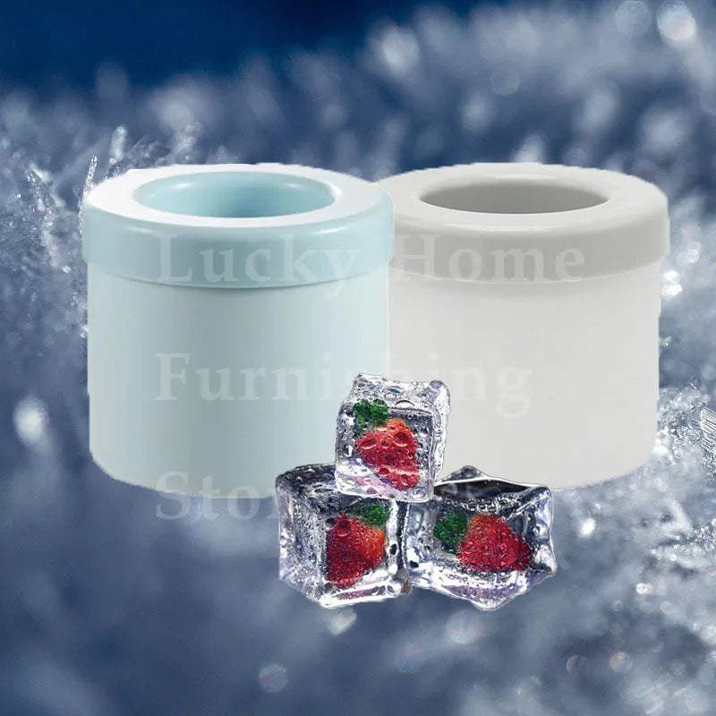 2 PCS Set Ice Bucket & Maker, Round Silicone Mold with Quick Freeze Tray, Food Safe Ice Cube Container for Party & Household Home Drinkware Accessories Barware Supplies.