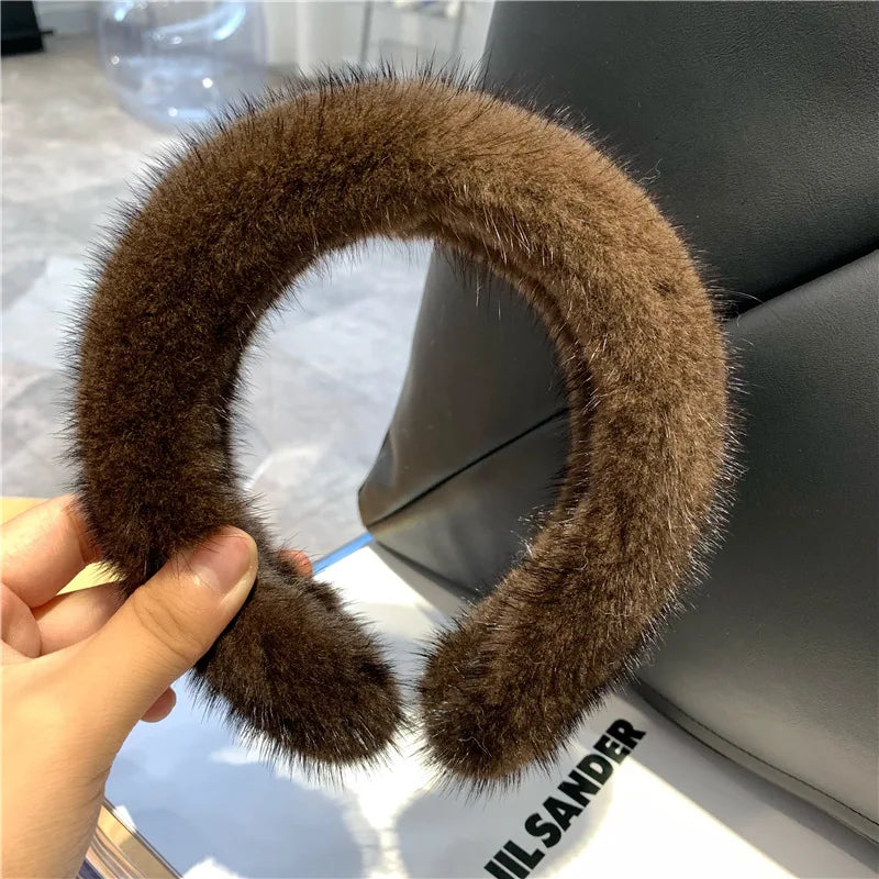 10 Colors Hot Sale Women Luxury winter 100% Real Mink Fur Headbands High Quality Real Fur Hair Band Lady Fashion Hair Hoop Furry Gift