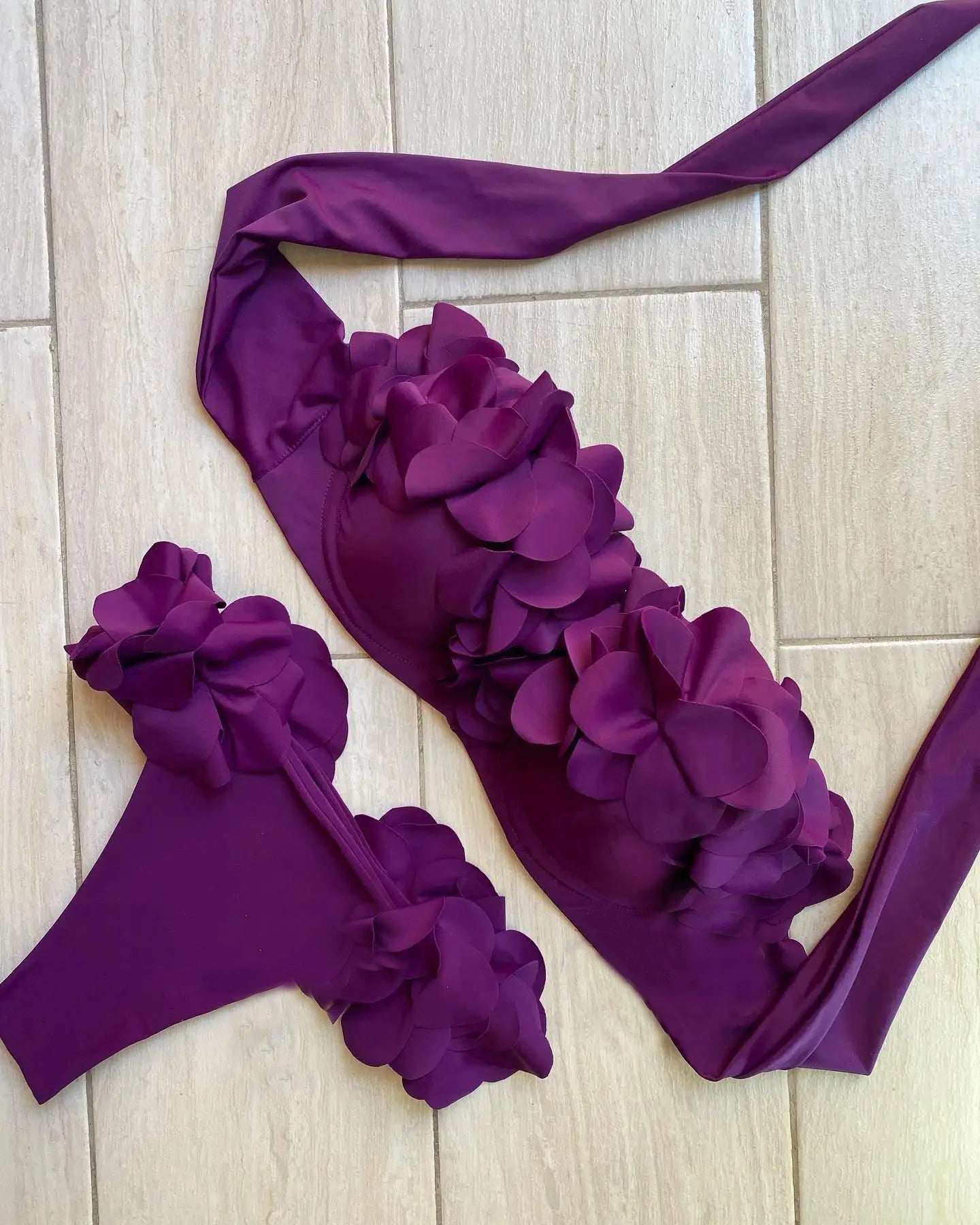 NEW Summer Sexy Petal Push Up Backless Bikini Set Women Fashion Flower Ruffles Bikini Lady Solid Beachwear Bathing Suit Girls Ladies Beach Wear