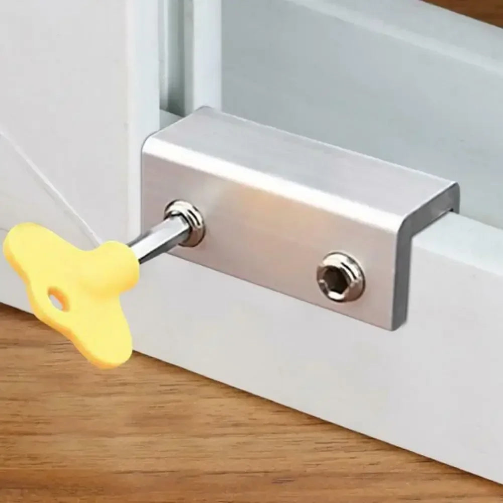 Babies Kids Pets Double Holes Door Shutter Safety Lock Restrictor Sliding Doors Windows Stopper Restrictor Window Security Key Lock Child Safety Anti-Theft Door Stopper