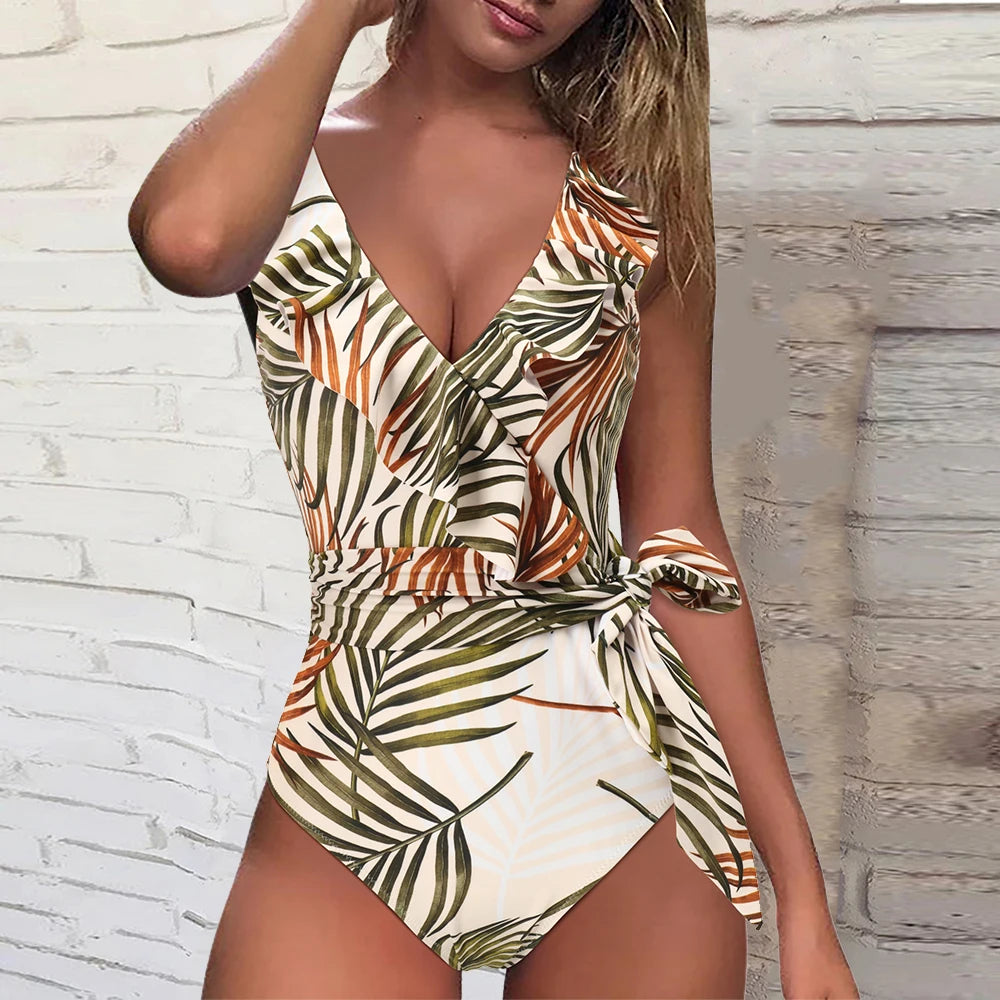 Ruffle One Piece Swimsuit Women Swimwear 2023 Solid Bathing Suits Summer Swimming Push up V Neck XLSize Beachwaer Monokini Women