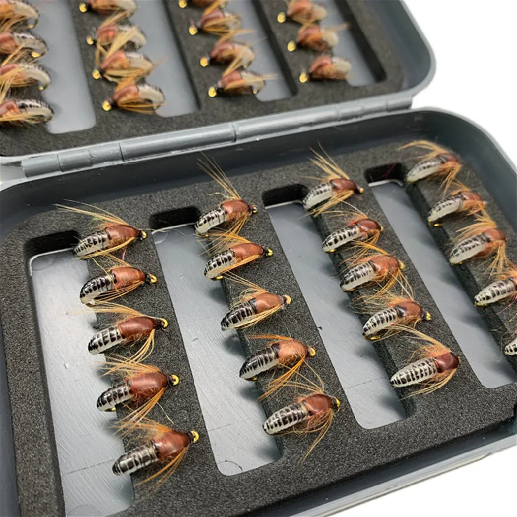 24 PCS Set/Box Nymph Scud Fly Fishing Flies Fly Insects Different Styles Salmon Trout Fly Fishing Lures River Sea Lakes Fishing Accessories