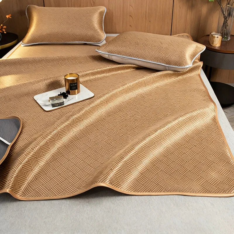 3 PCS Set 5 Colors Summer NEW Breathable Cooling Sheet Set Antibacterial Skin-Friendly Sleeping Mat Pillowcase Comfortable Air Condition Mattress Home Bedroom Bedding Supplies