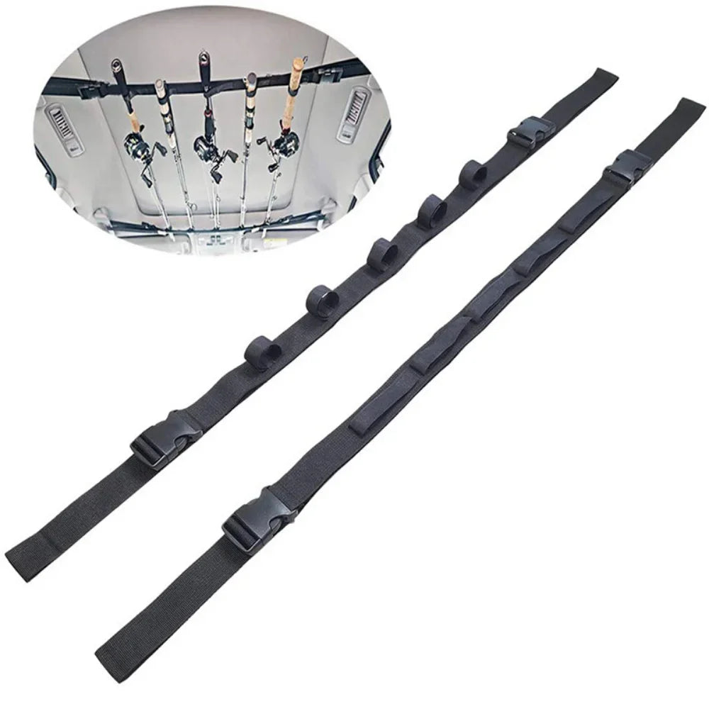 2 PCS Set Vehicle Interior Fishing Rod Gear Holder Car Mounted Storage Rack Vehicle Fishing Rod Rack Holder Strap Fishing Tools Storage Car Carrier for SUV