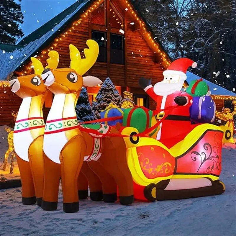 2.1m Length Christmas Decoration Inflatable Toy Santa Reindeer Sled with LED Lights Indoor Outdoor Garden Party Scene Ornament Decoration Supplies Products