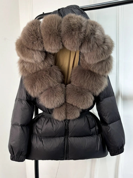 NEW Arrivals UK S-XL Size 11 Colors Winter Puffer Jacket Women 100% Real Fox Fur Hooded Thick Warm 90% White Duck Down Coat Female Parkas Waterproof Mini Coat