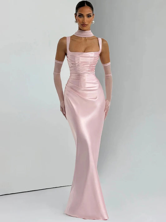4 Colors  Satin Backless UK Size Sexy Luxury Maxi Dress Women Elegant Halter Off-Shoulder Sleeveless Lace-Up Bodycon Evening Wedding Guest Business Party Celebrity Long Dresses.