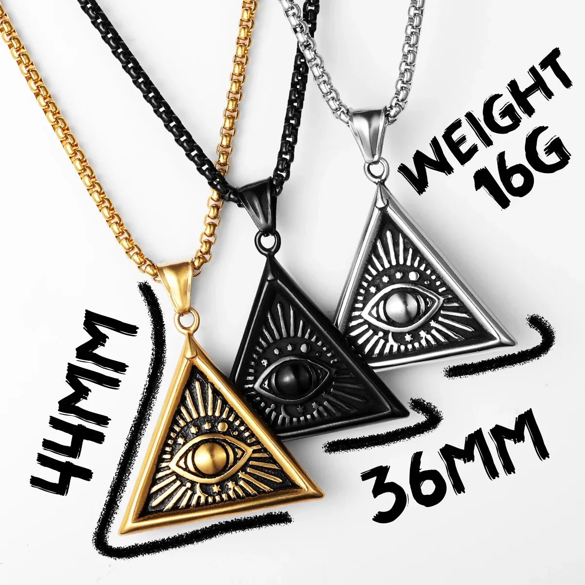 Masonic Illuminati Eye Amulet Men Necklaces Stainless Steel Pendants Chains Women Jewelry Cool Male Accessories Gifts