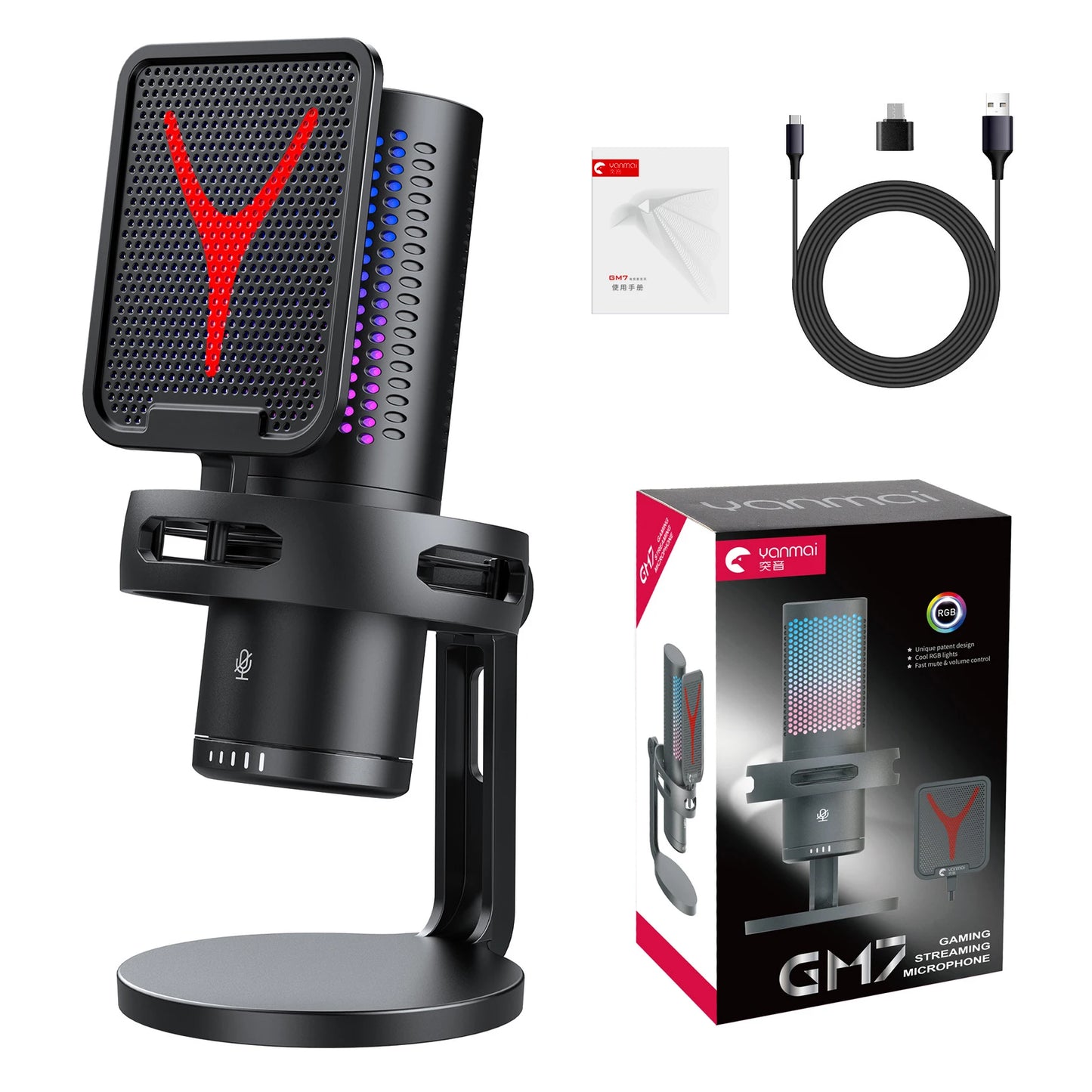 NEW Arrivals Gaming Microphone Professional Condenser Mic PC Laptop Computer Mike RGB USB Wired Studio Streaming Podcast Gamer Karaoke PC YouTube Tik-Tok Kit Electronics Accessories Supplies