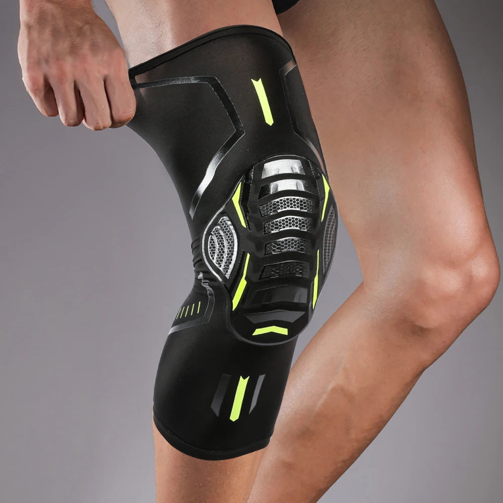 M-XL White/Black Color Professional Breathable Absorb Sweat Basketball Knee Pad Honeycomb Shockproof Long Leg Sleeves Knee Brace Football Sports Knee Guard