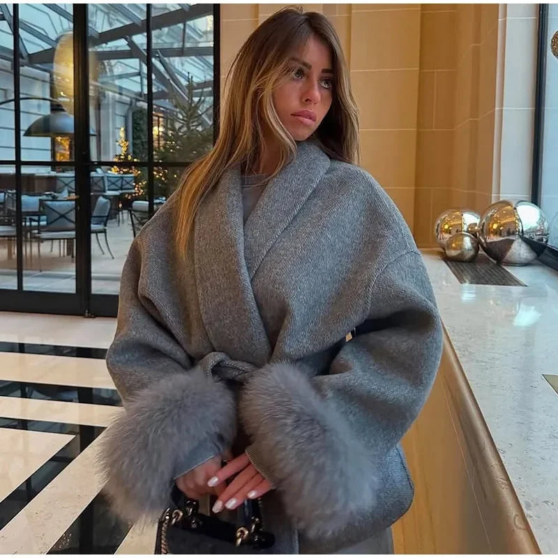 UK Size 5 Colors Elegant Lace Up Woolen Overcoat Women Casual Lapel V-Neck Full Sleeve Loose Warm Outerwear Lady New Autumn Commute Street Coat