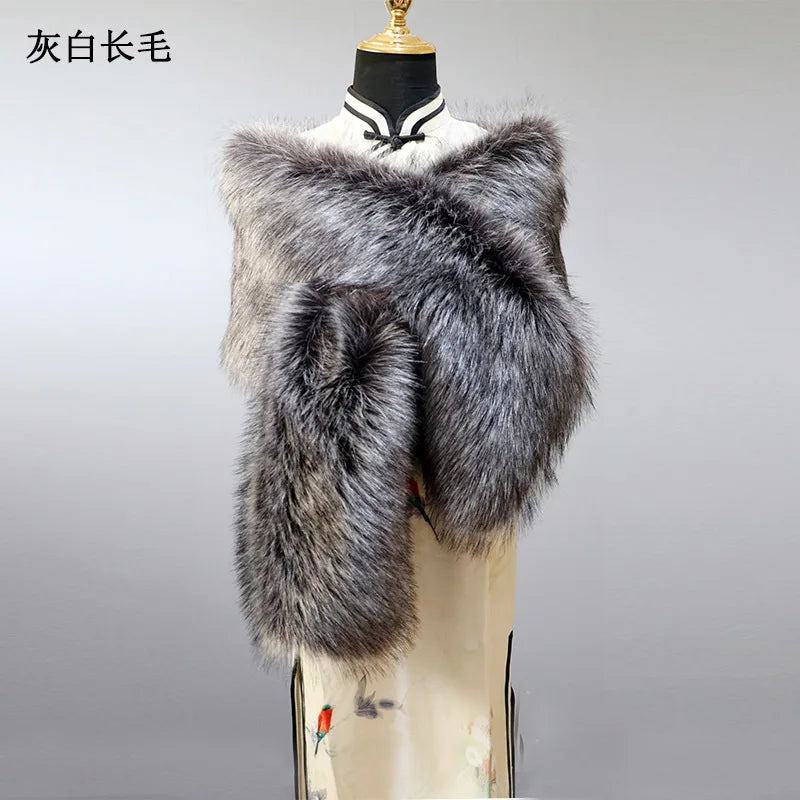 NEW Arrivals 32 Colors 160*22cm Women Luxury Warm Faux Fox Fur Shawl Winter Ladies Plush Scarf Wraps Cloak Coat Wedding Long Cape Scarves Girls Ladies Luxury Fashion Clothing Products