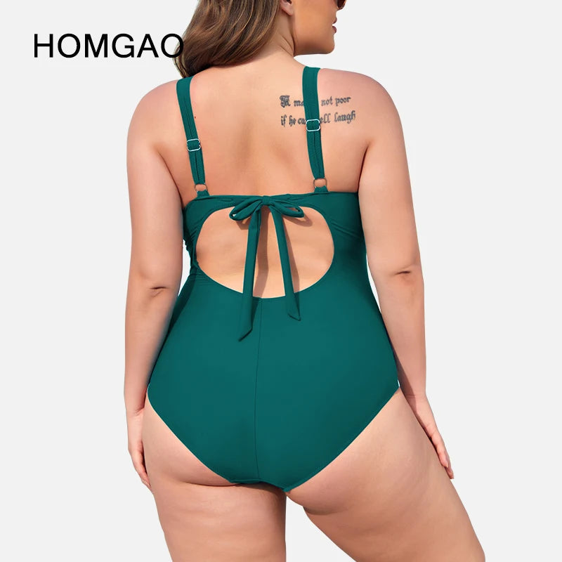 Sexy V-Neck One Piece Swimsuit For Women Solid Bodysuits Monokini Bathing Suits Beach Wear Plus Size Swimwear