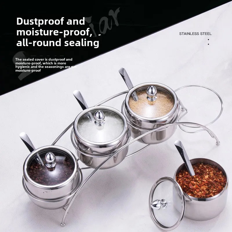 Home Villa Restaurants Hotels Household Luxury 304 Silver/Gold Color Stainless Steel Seasoning Tank Buffet Restaurant Hotel Seasoning Salt Storage Tank with Holder Rack Home Kitchenware Tools Sets