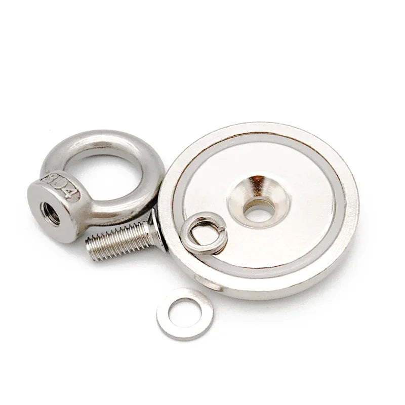 Super Strong Neodymium Fishing Magnets Heavy Duty Rare Earth Magnet with Countersunk Hole Eyebolt for Salvage Magnetic River Lakes Sea Boat Fishing Accessories.