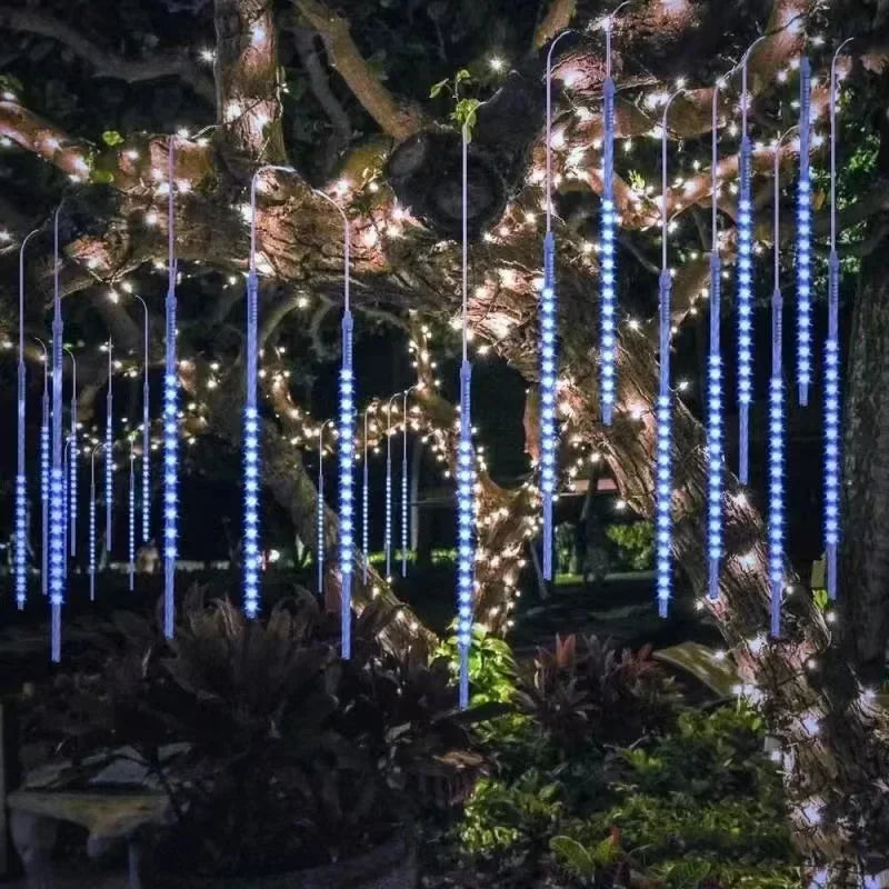 NEW Arrivals LED Lights Stalactites Meteor Shower Rain Lights 2/4Set Falling Rain Fairy String Lights Christmas Holiday Snow Falling Icicle Cascading Light Home Outdoor Decoration Accessories Supplies