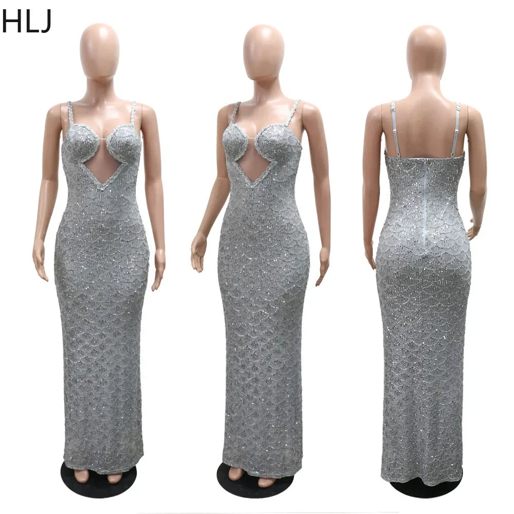 UK Size S(8)-2XL(18)  Black/Apricot/Silver Color Luxury Sexy Sequin See Though Glitter Bodycon Spaghetti Strap Evening Party Dress Women V Neck Sleeveless Slim Ladies Luxury Fashion Clothing Supplies