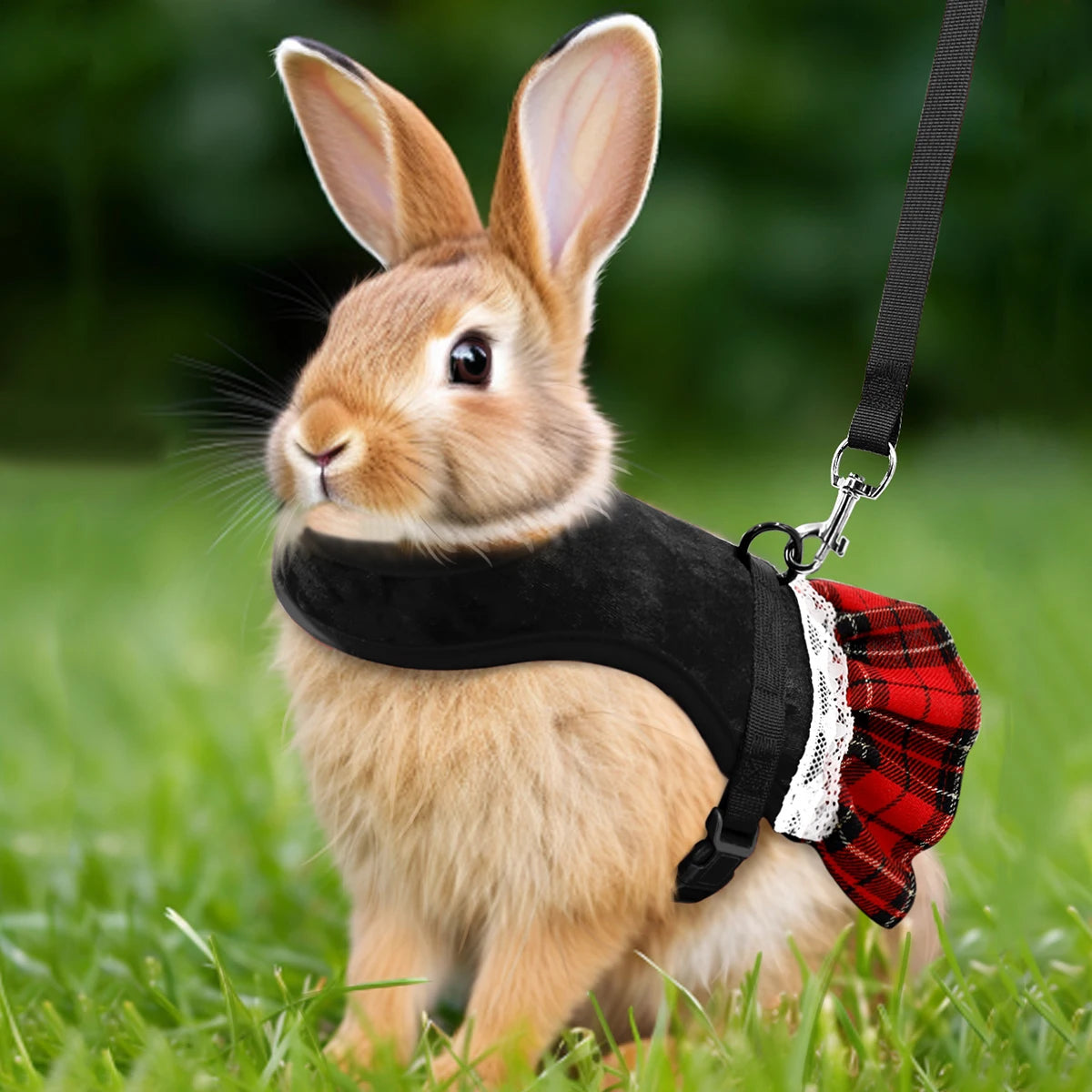 Rabbit Chest  Harness Fashion Festival Formal Dress Style Gold Velvet Skirt Rabbit Chest Back Set with Traction Rope  Pet Vest