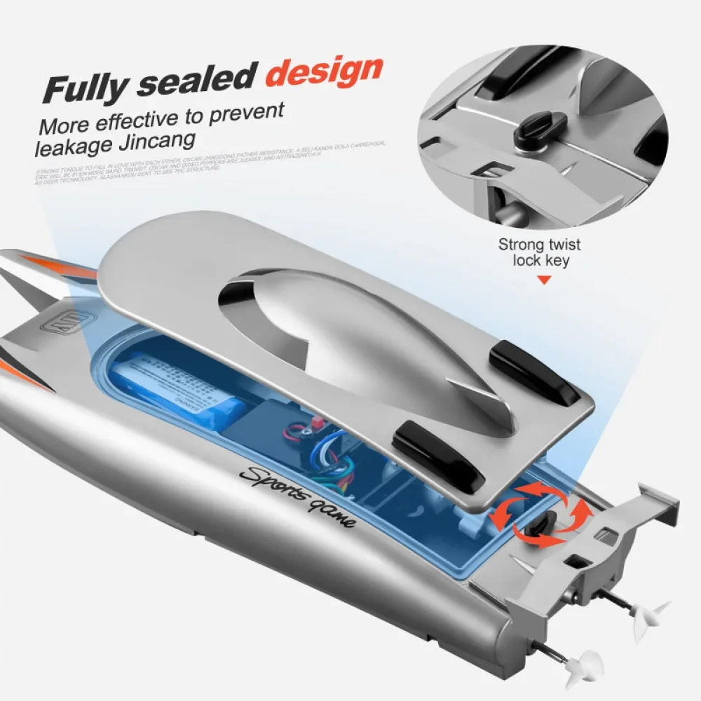 2.4G RC Silver/Black Color Boat 30Km/H High Speed 4 Channels Dual Motor 2CH Waterproof Remote Control Racing Ship Toy - 20Mins Battery for Kids & Adults River Lakes Sea Ocean Water Sports Supplies