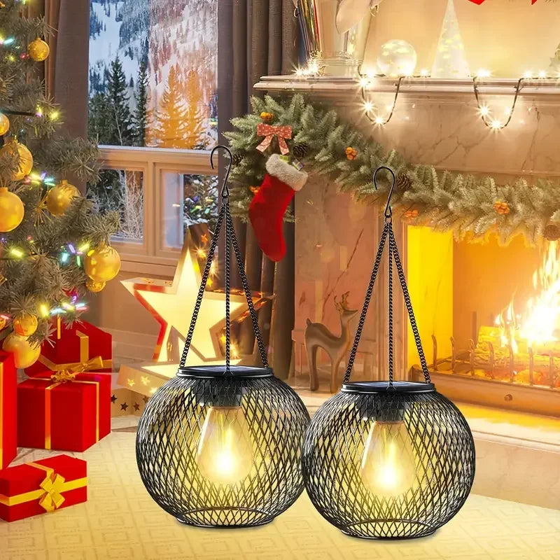 41cm x 15,5cm Solar Garden Lights Outdoor Hollow Diamond Pattern Projection Lantern Waterproof Decorative Hanging Lamp for Yard Pathway Decor