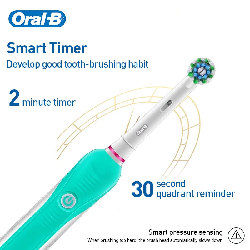 Original Oral B PRO 600 Electric Toothbrush 2-Minute Intelligent Timing + 8 Heads + Box Full Set Daily Clean Teeth Visible Pressure Sensor Waterproof Rechargeable Women Men Oral Hygiene Accessories Personal Care Supplies