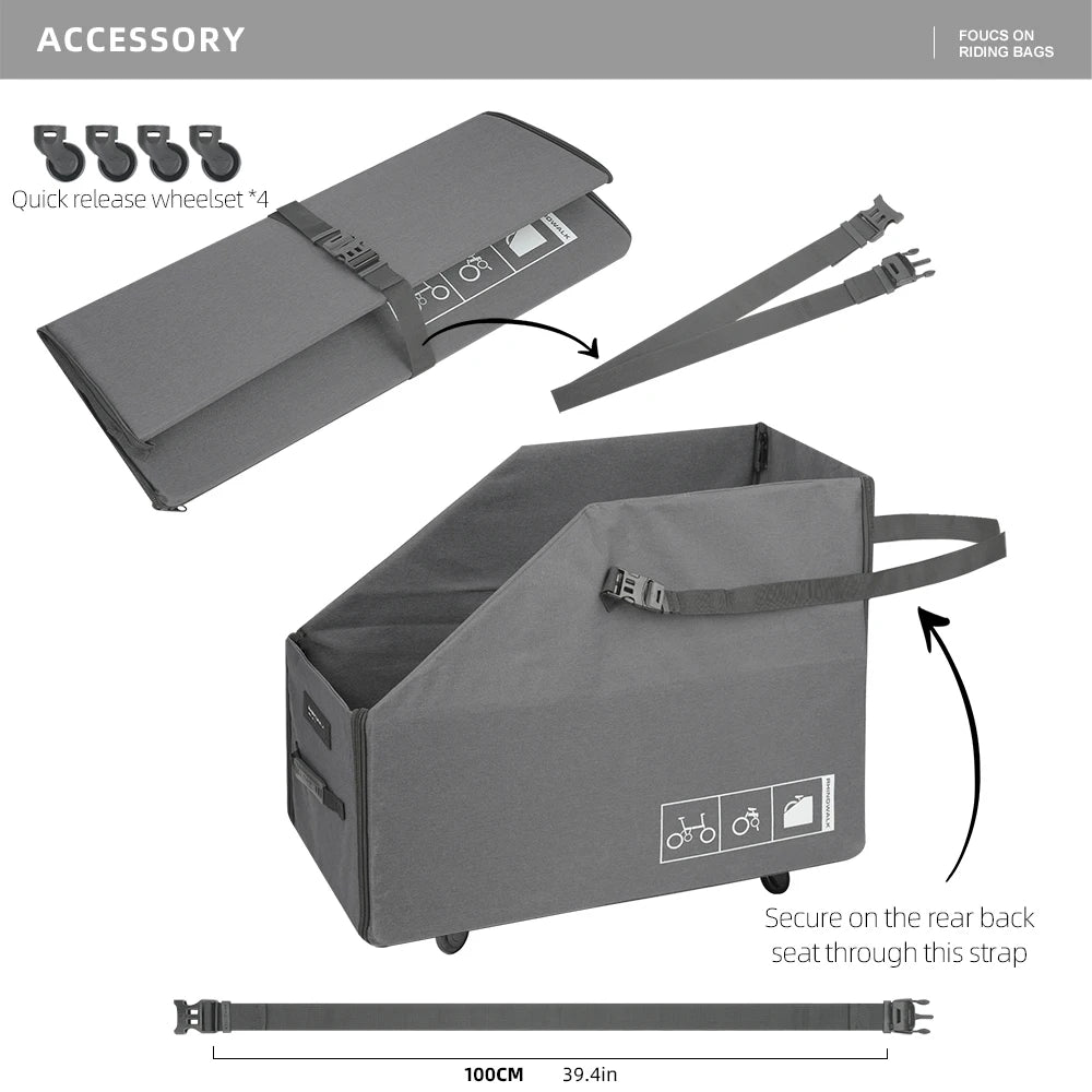 Folding Bike Trolley Storage Box With Quick Release Wheel For Brompton Bike Fit 14-16 Inch Folding Bicycle Car Storage Trunk