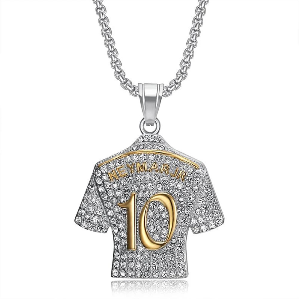 Fashion Football Jersey Messi Cristiano Ronaldo Neymar Mbappé Harland Rhinestone Necklaces + 60cm Gold Chain Men Stainless Steel Soccer Fans Hip Hop Jewelry Accessories