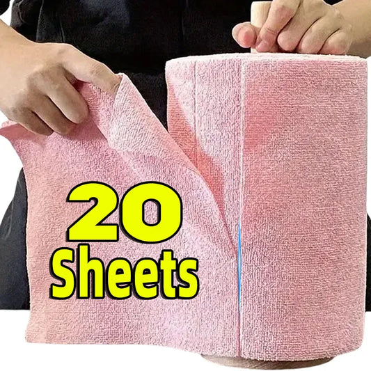 NEW Arrivals 20PCS/Rolls 25x25CM 8 Colors Reusable Cleaning Wipe Household Kitchen Cloth Microfiber Towel Rolls Dish Rags Wash Paper Towel Replacement Car Home Office Cleaning Tools