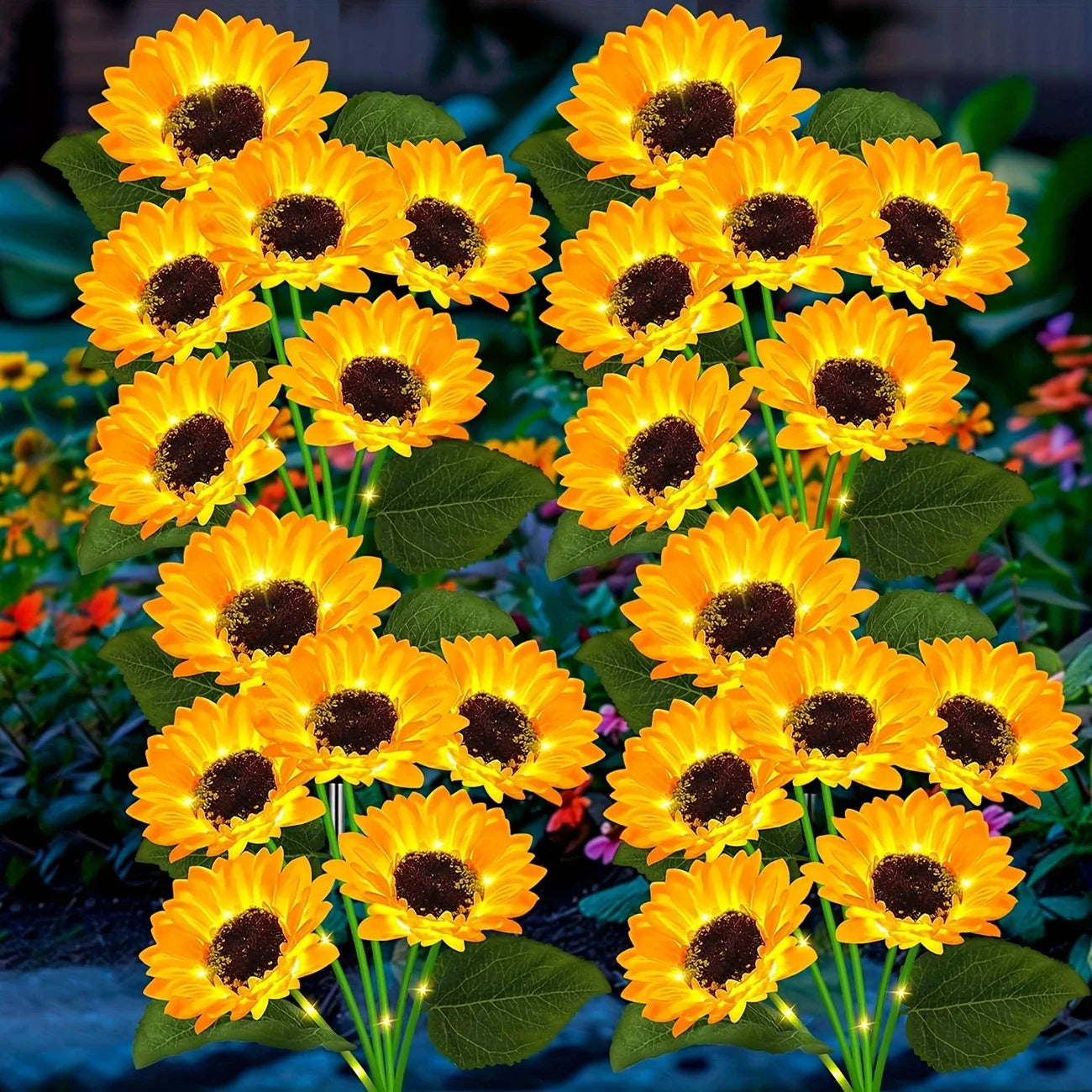 NEWEST 2PCS Set 75CM 6 Head Solar Simulation Sunflower with Luminous Pole LED Lights Garden Yard Lawn Night Lights Landscape Decor Lamps Home Garden Decoration Supplies