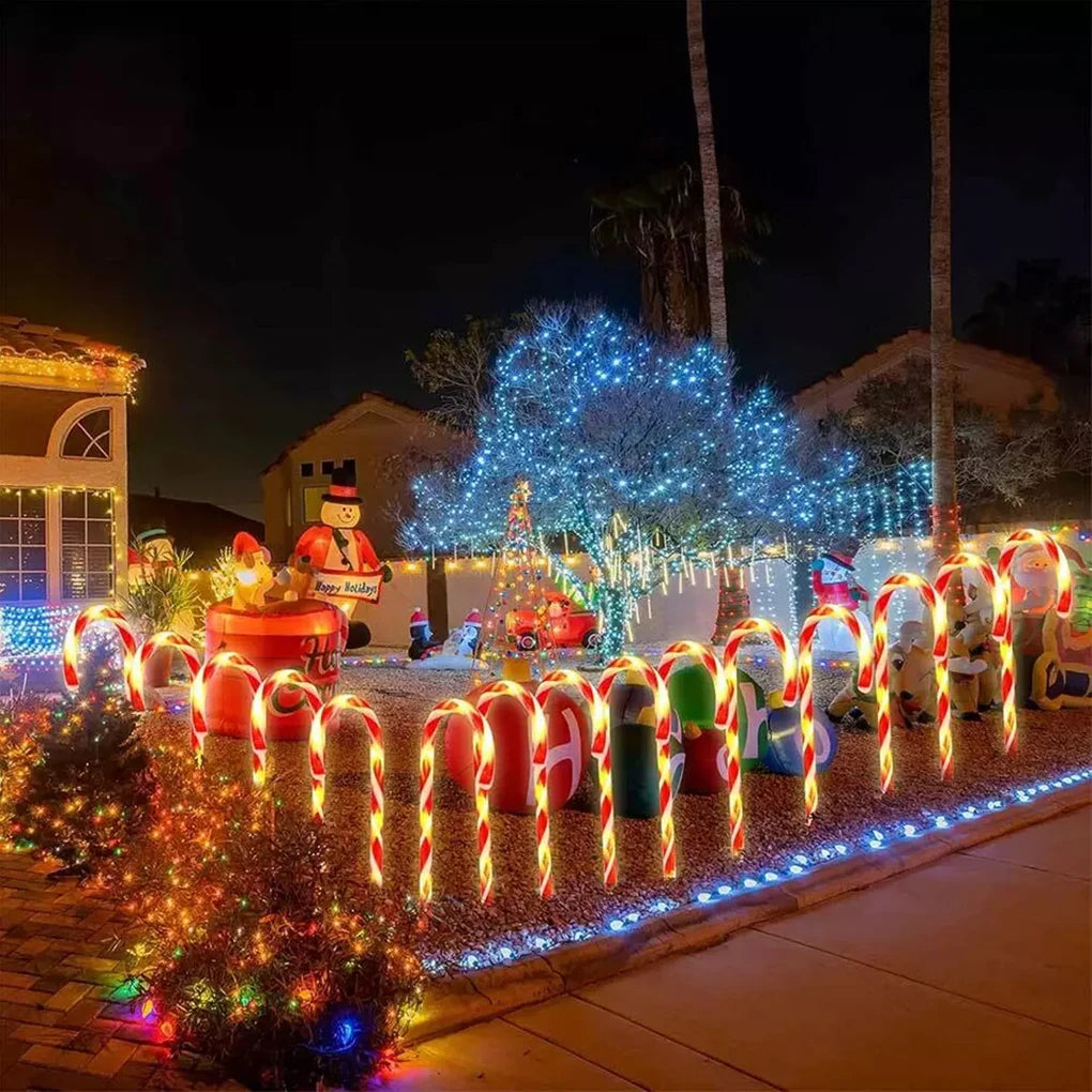 5-10 PCS Set Festive Solar LED Candy Cane Pathway Lights For Outdoor Cane Cru-tch Christmas Garden Courtyard New Year Eve Decoration