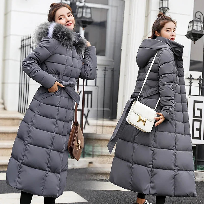 Low Price Sales Are Limited NEW Arrivals 5 Colors M-3XL Winter Warm Jacket Women's Bow Belt Real Fox Fur Collar Windbreaker Long Coat  Thick Snow Roads Overcoat