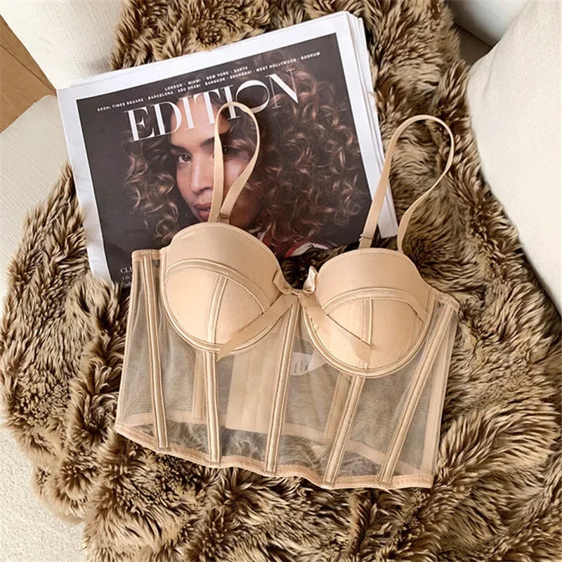 New Sexy Lace Bra Sexy Mesh Underwear Supplies Women Hollow Out Shape Half Cup Soft Bralette Anti-Sag Push Up Bow Thicken Women Underwear Set Ladies Luxury Lingerie Fashion Clothing Products