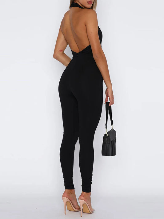 NEW Arrivals Women Jumpsuit Sleeveless Halter Neck Backless Solid  Long Romper Evening Party Night Clubwear Streetwear Girls Ladies Sexy Fashion Clothing Supplies
